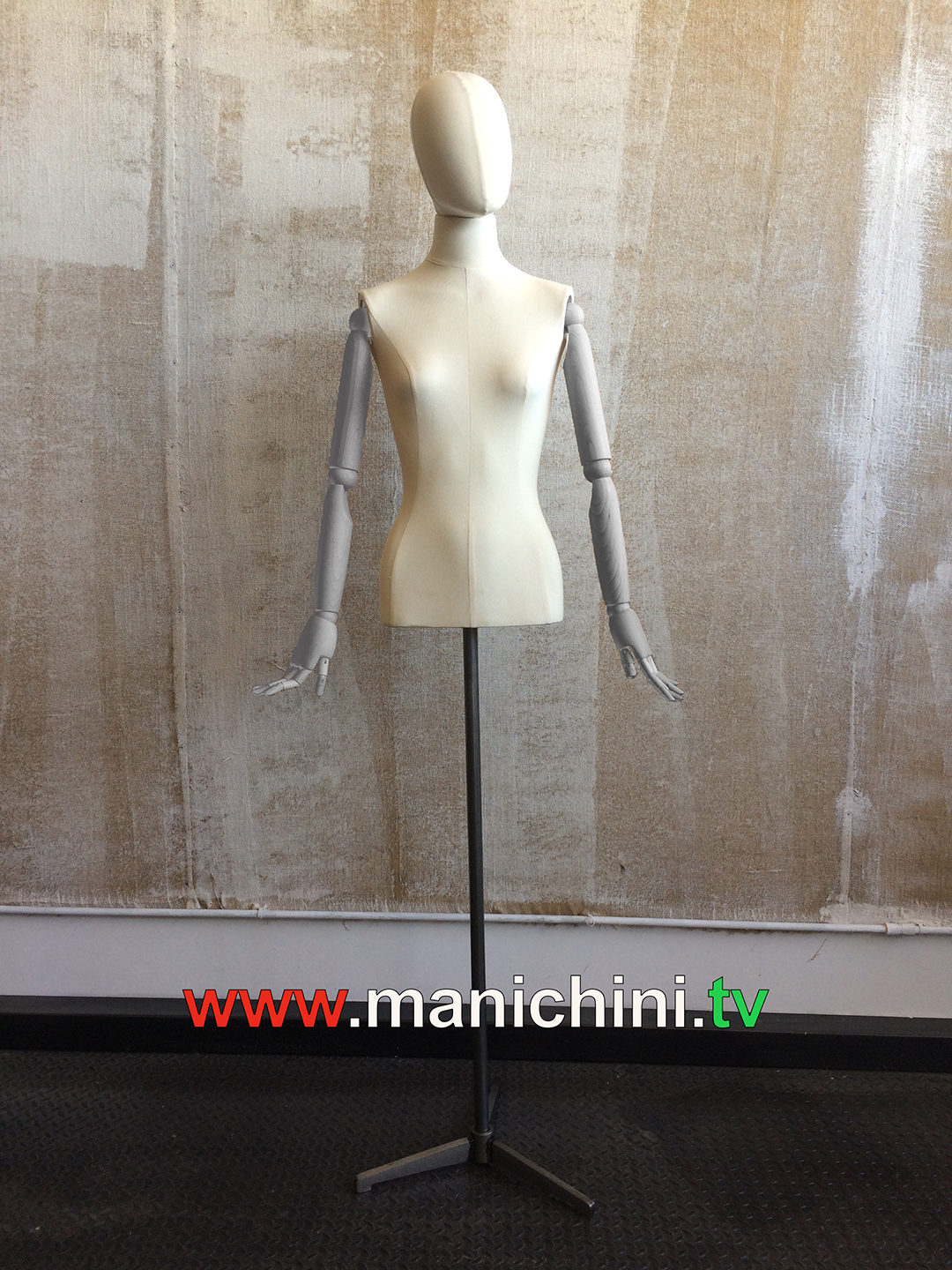 Upholstered busts Ivory tailored woman bust grey wooden arms with head