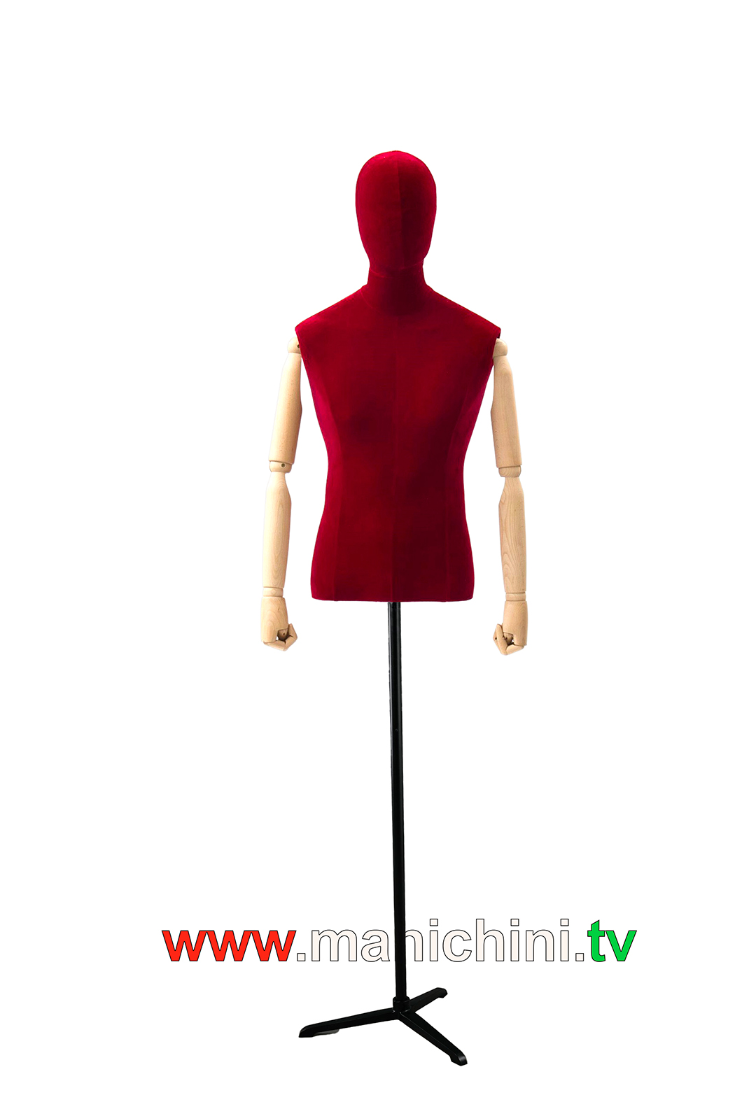 Velvet Upholstered Busts Bust Man Tailored Red Wooden Arms with Head